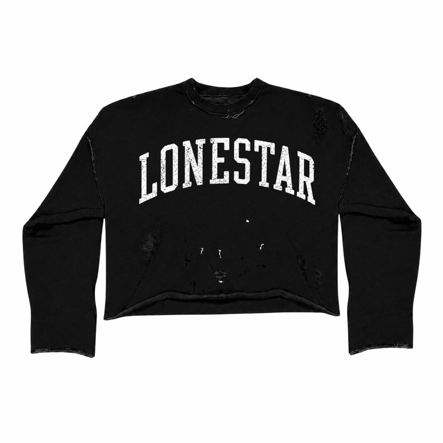 Lonestar Black Varsity Cropped Crewneck